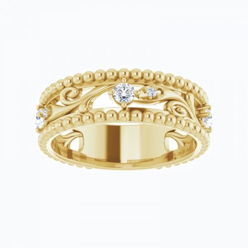 Vintage Inspired Open Vine Motif Diamond Wedding Band, 14k Gold