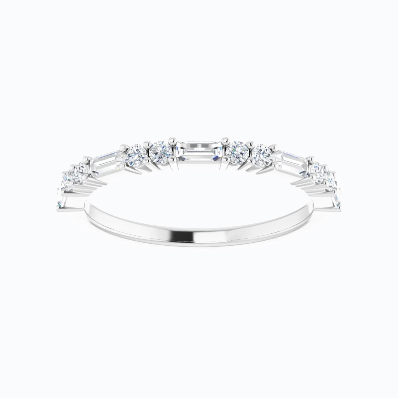 Baguette and Round Diamonds Anniversary Band, 14k Gold
