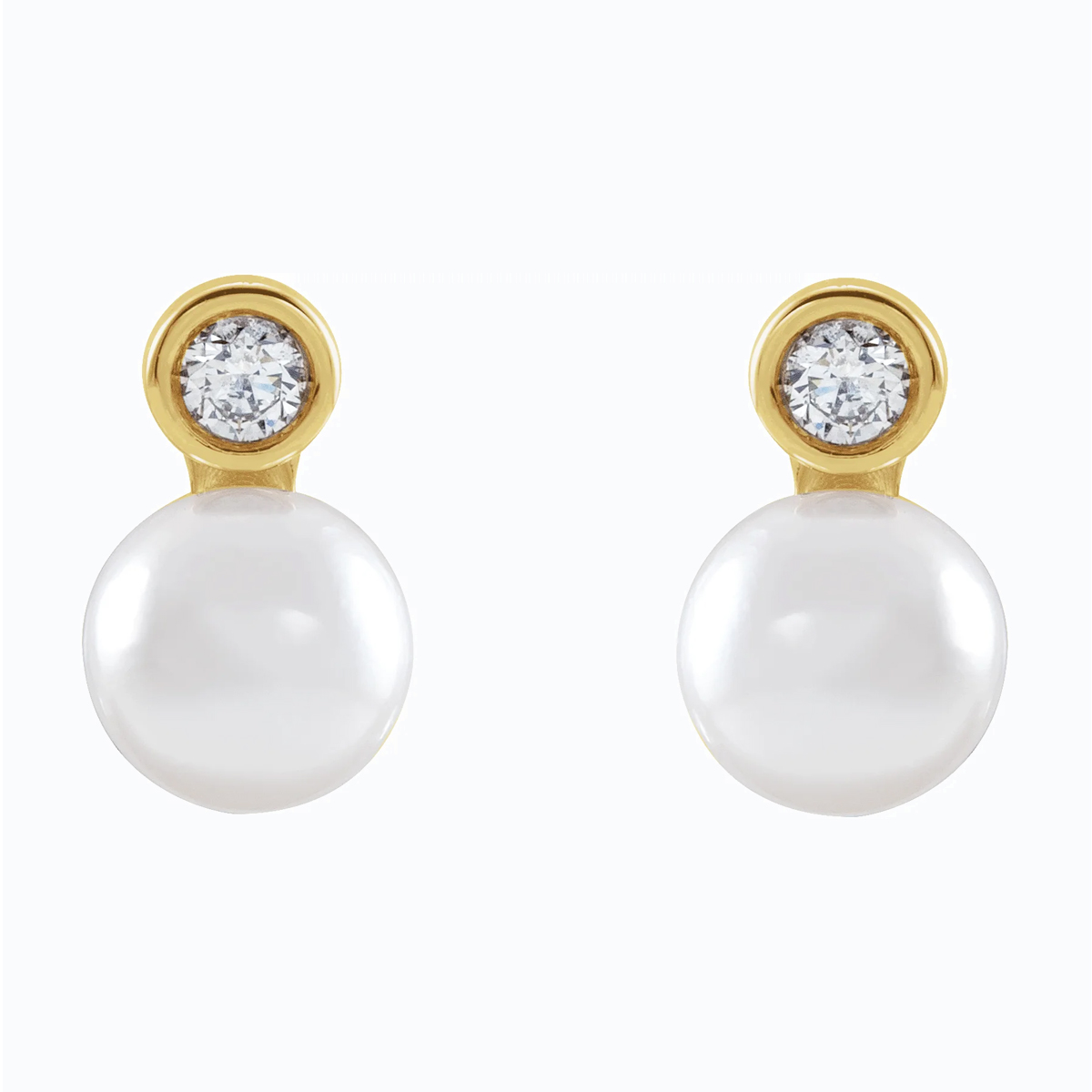 Diamond Accented Cultured Akoya Pearl Stud Earring, 14k Yellow Gold