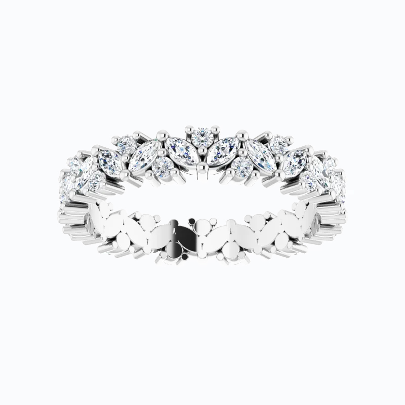 Marquise and Round Diamond Cluster Eternity Band, 14k Gold