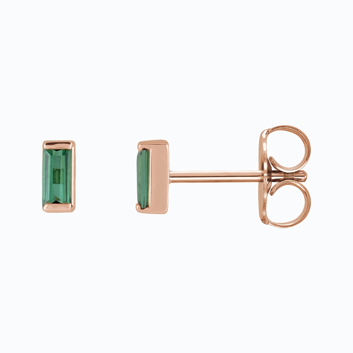 Natural Green Tourmaline Stud Earrings, 14k Rose Gold