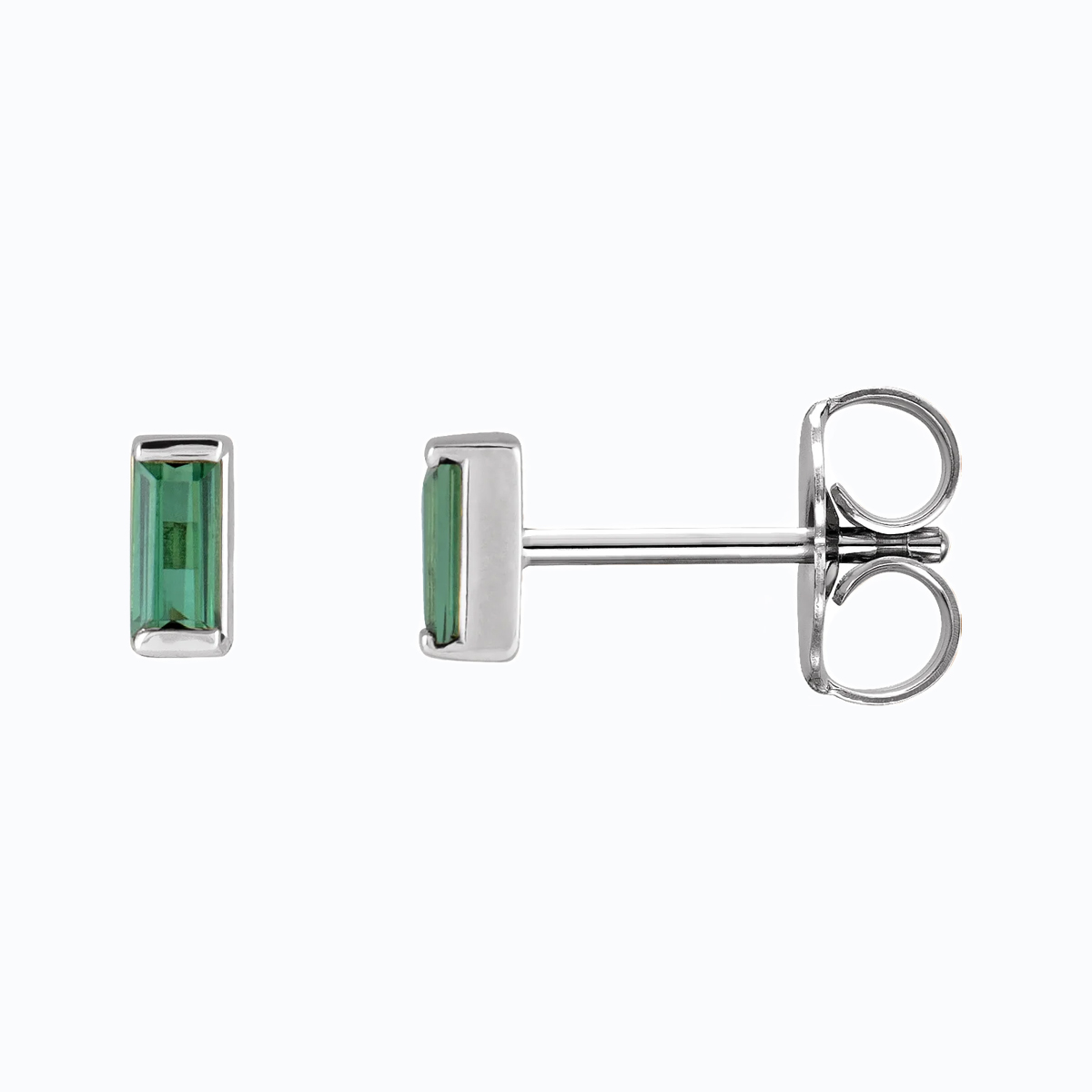 Natural Green Tourmaline Stud Earrings, 14k White Gold