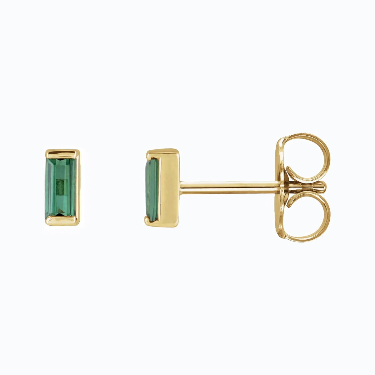 Natural Green Tourmaline Stud Earrings, 14k Yellow Gold