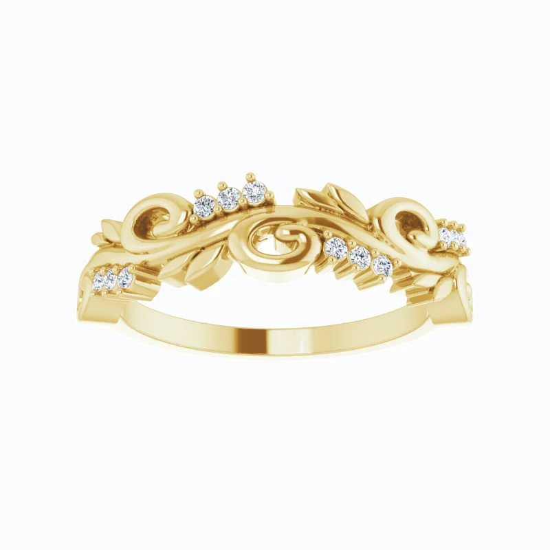 Vine Motif Diamond Wedding Band, 14k