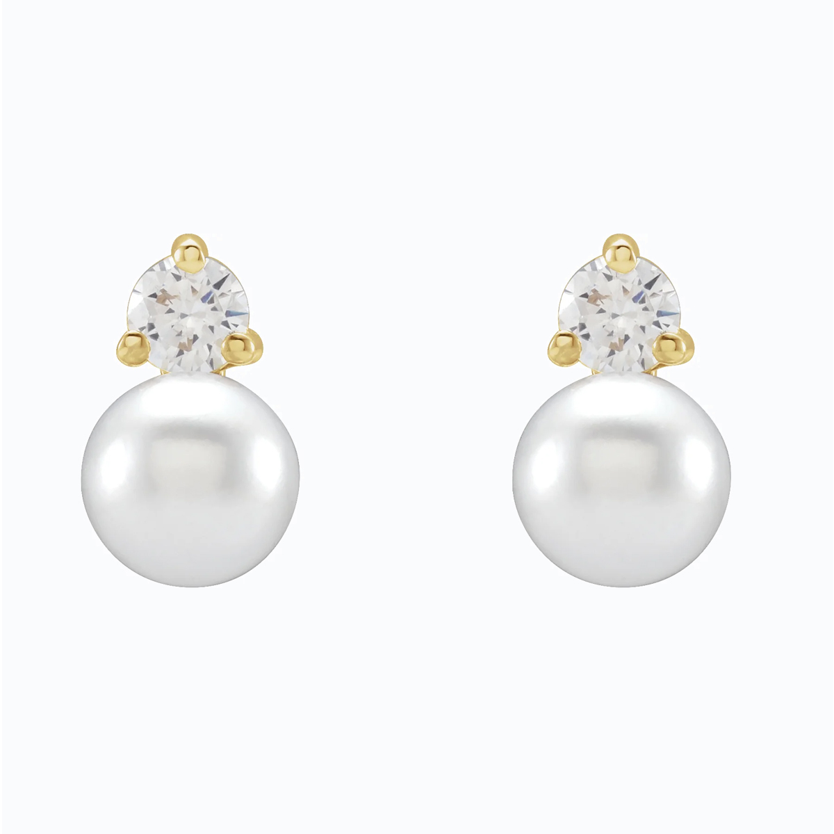 0.5ct Lab-grown Diamond and Pearl Stud Earrings, 14k Gold