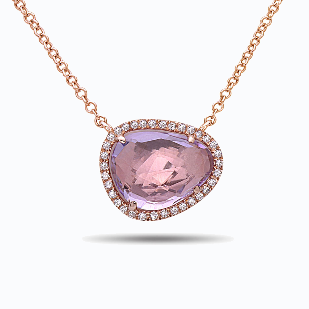 14K Rose Gold Rock Candy Pink Amethyst & Diamond Necklace