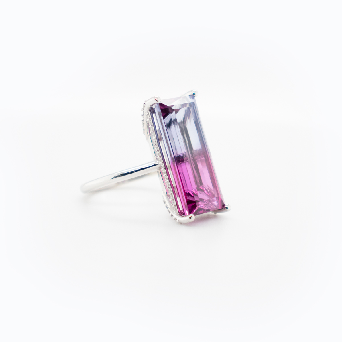 Bi-color Violet Tourmaline Fashion Ring with Diamond Accents, 18k Gold
