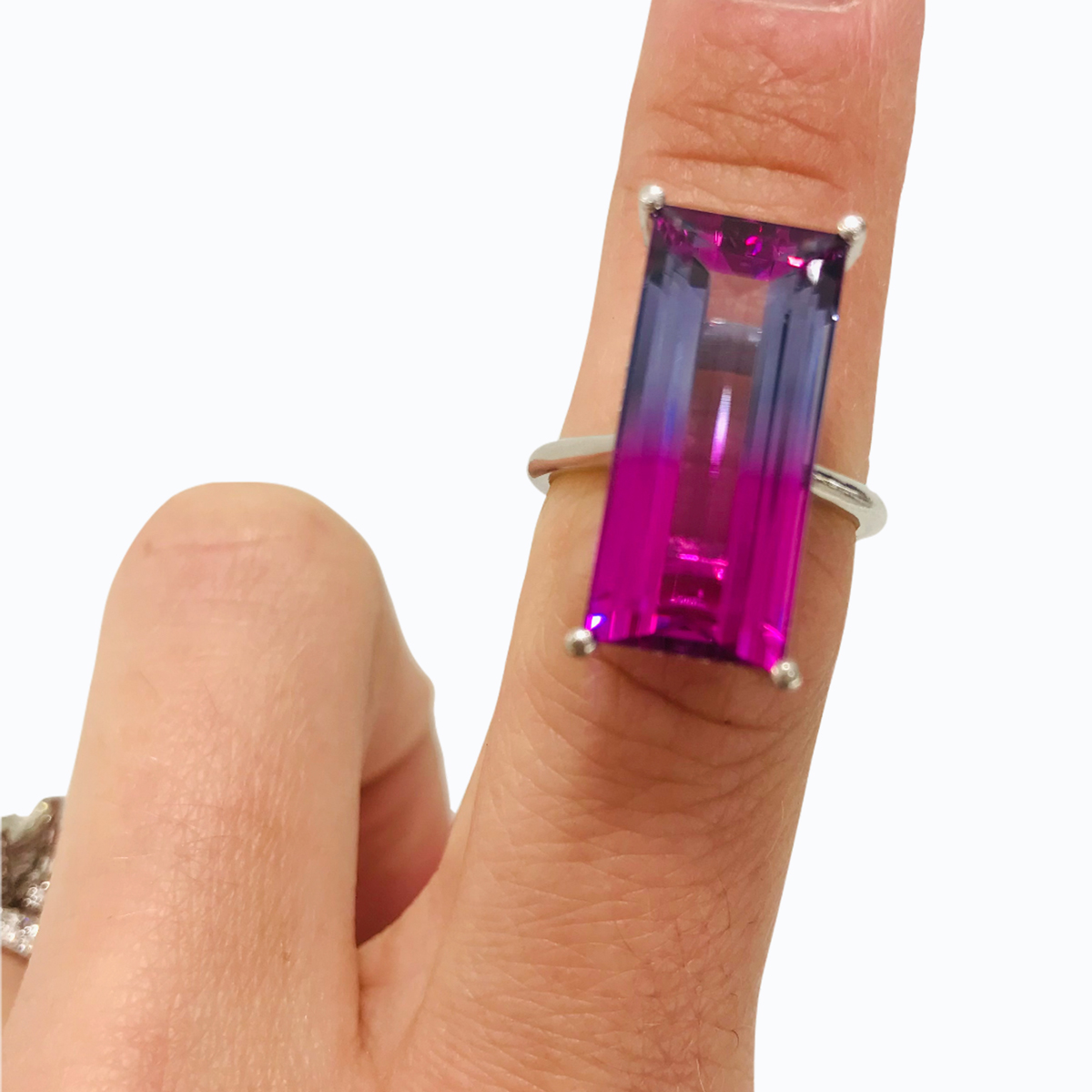 Bi-color Violet Tourmaline Fashion Ring with Diamond Accents, 18k Gold