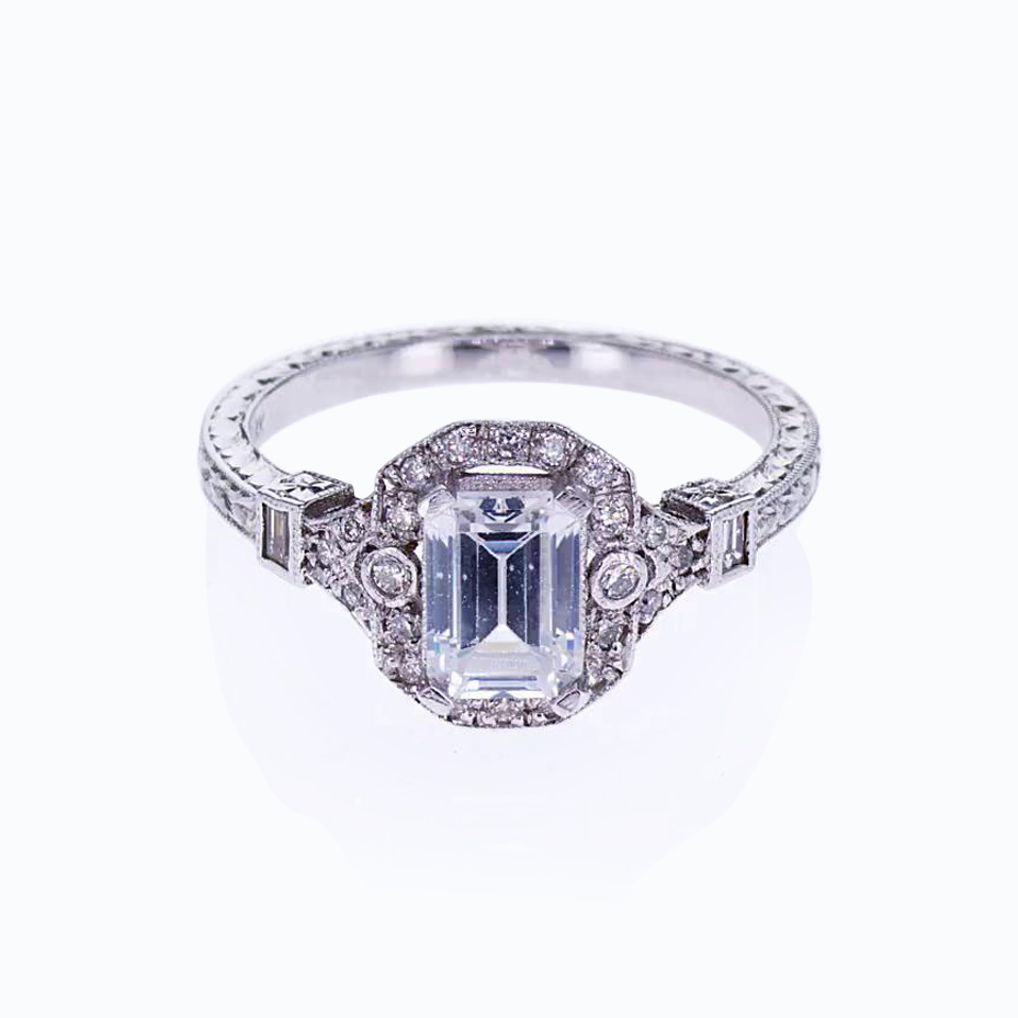 Art Deco Emerald Cut Diamond Engagement Ring (semi mount)