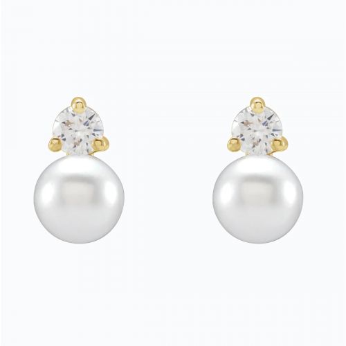 0.5ct Lab-grown Diamond and Pearl Stud Earrings, 14k Gold