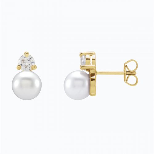 0.5ct Lab-grown Diamond and Pearl Stud Earrings, 14k Gold
