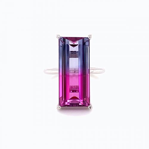 Bi-color Violet Tourmaline Fashion Ring with Diamond Accents, 18k Gold