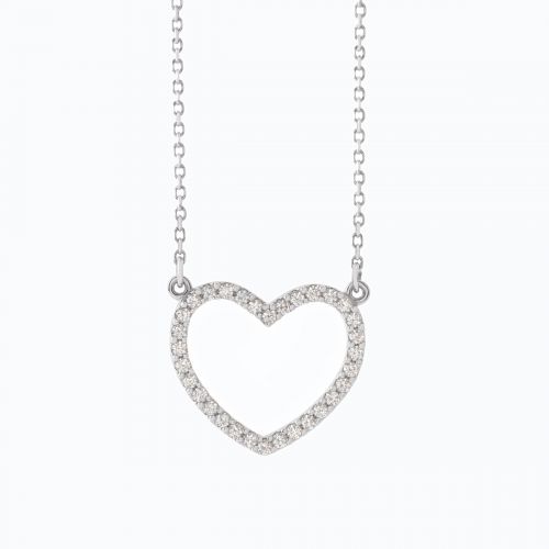 Diamond Heart Pendant, 14k White Gold