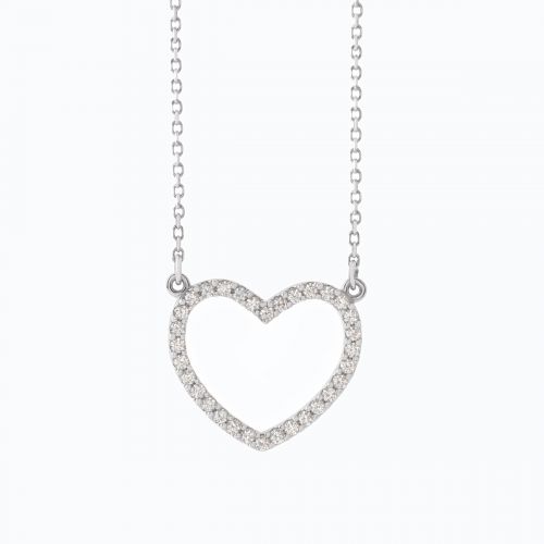 Natural Diamond Heart Pendant, 14k White Gold