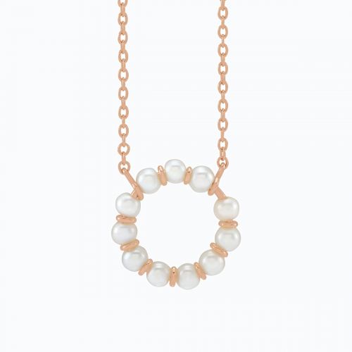 Freshwater Pearl Circle Necklace, 14k Rose Gold