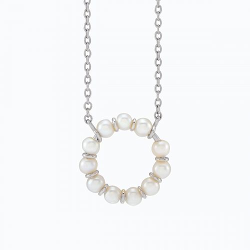 Freshwater Pearl Circle Necklace, 14k White Gold