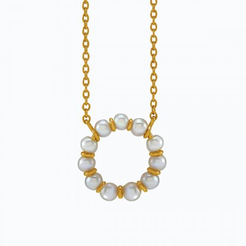 Freshwater Pearl Circle Necklace, 14k Yellow Gold
