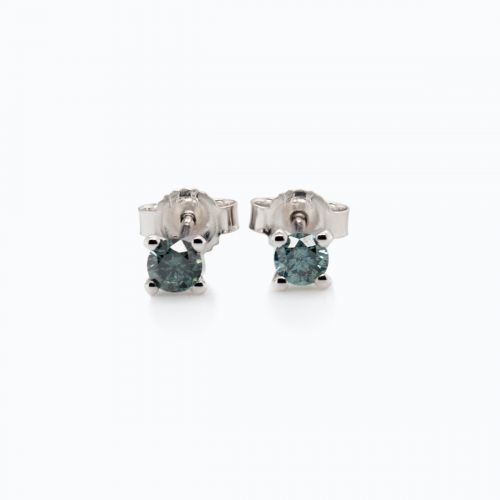 Natural Blue Diamond Stud Earring, 14k White Gold