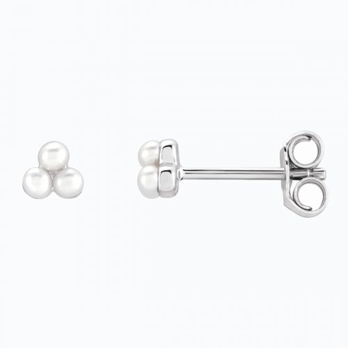 Pearl Cluster Earrings, 14k White Gold