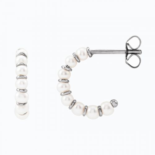 Pearl Hoop Earrings, 14k White Gold