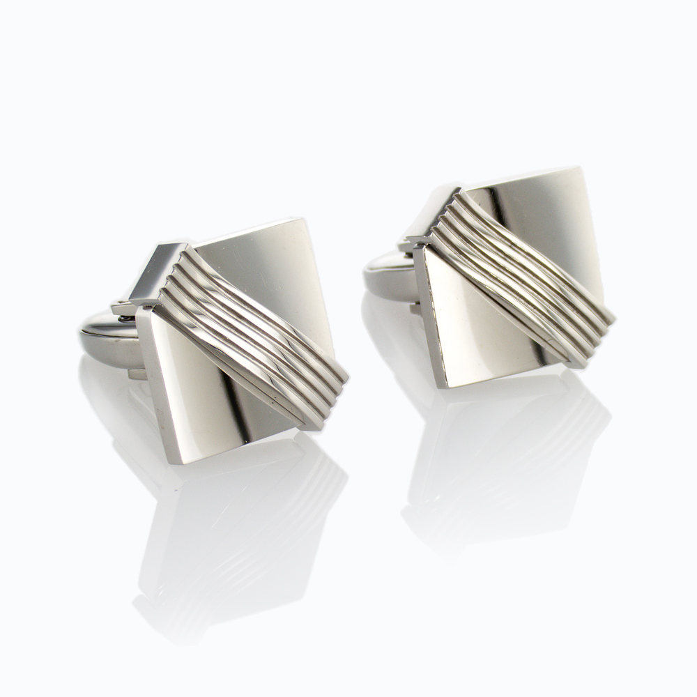 Designer Cuff Links with Wavy Stripes, Stainless Steel