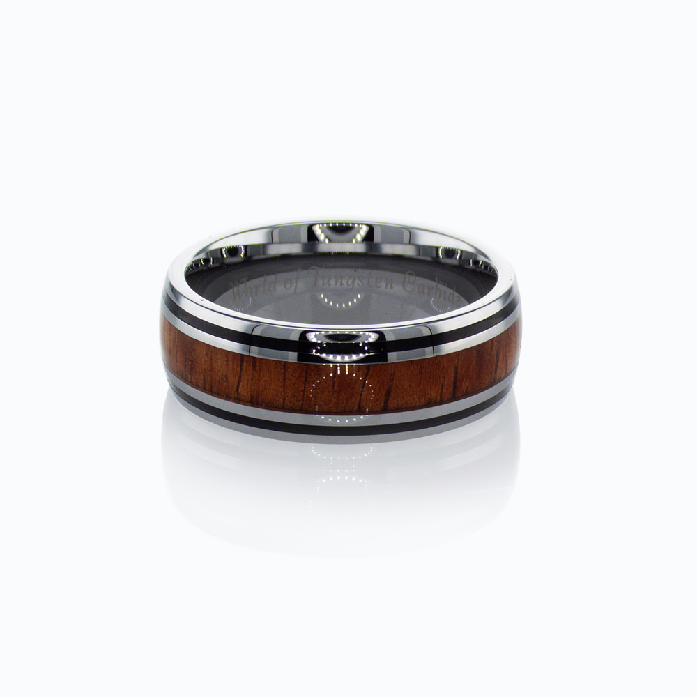 Koa Wood Inlay Tungsten Men's Wedding Ring, 8mm