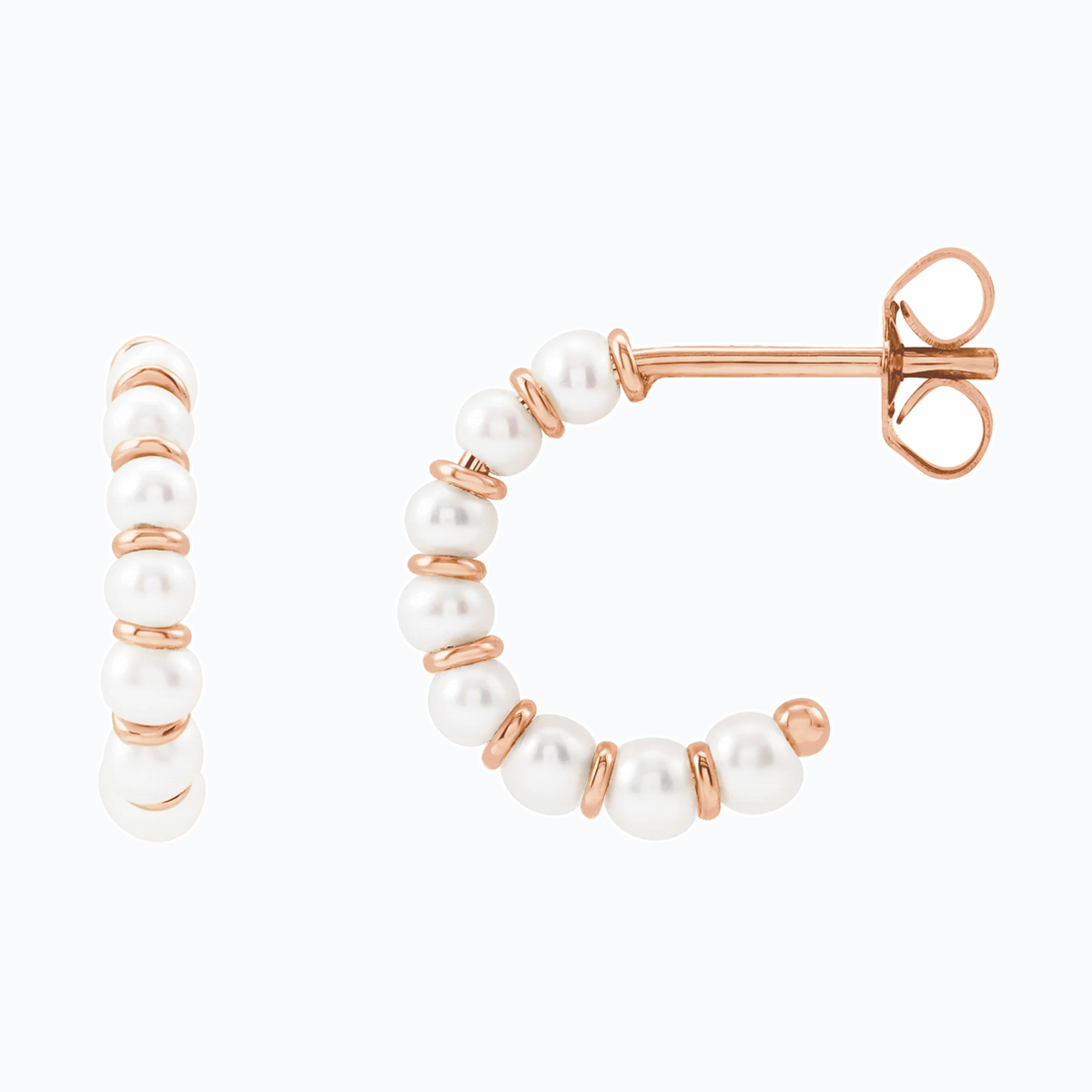 Pearl Hoop Earrings, 14k Rose Gold