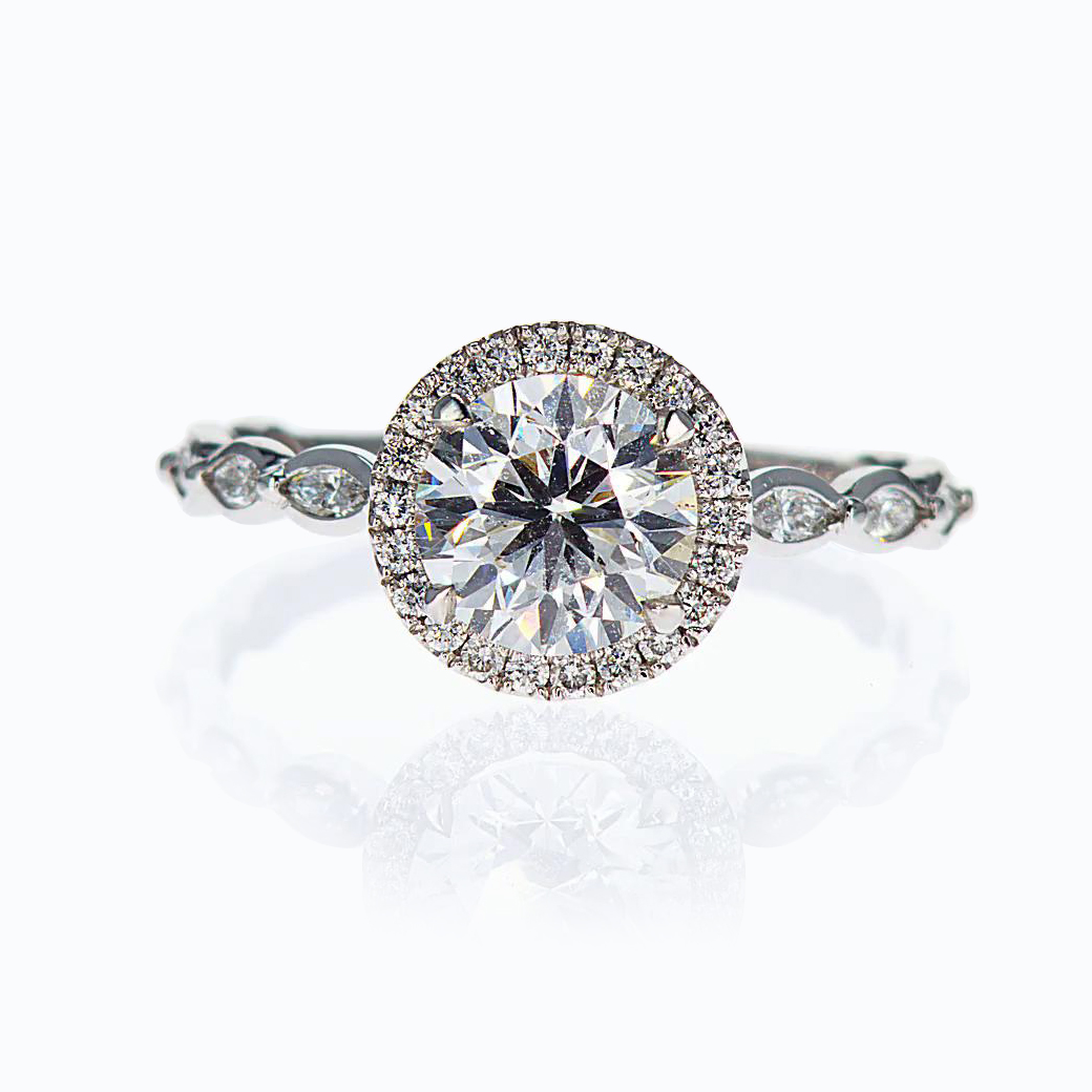 Rhythmic Accented Diamond Engagement Ring, 18k White Gold  (semi mount)