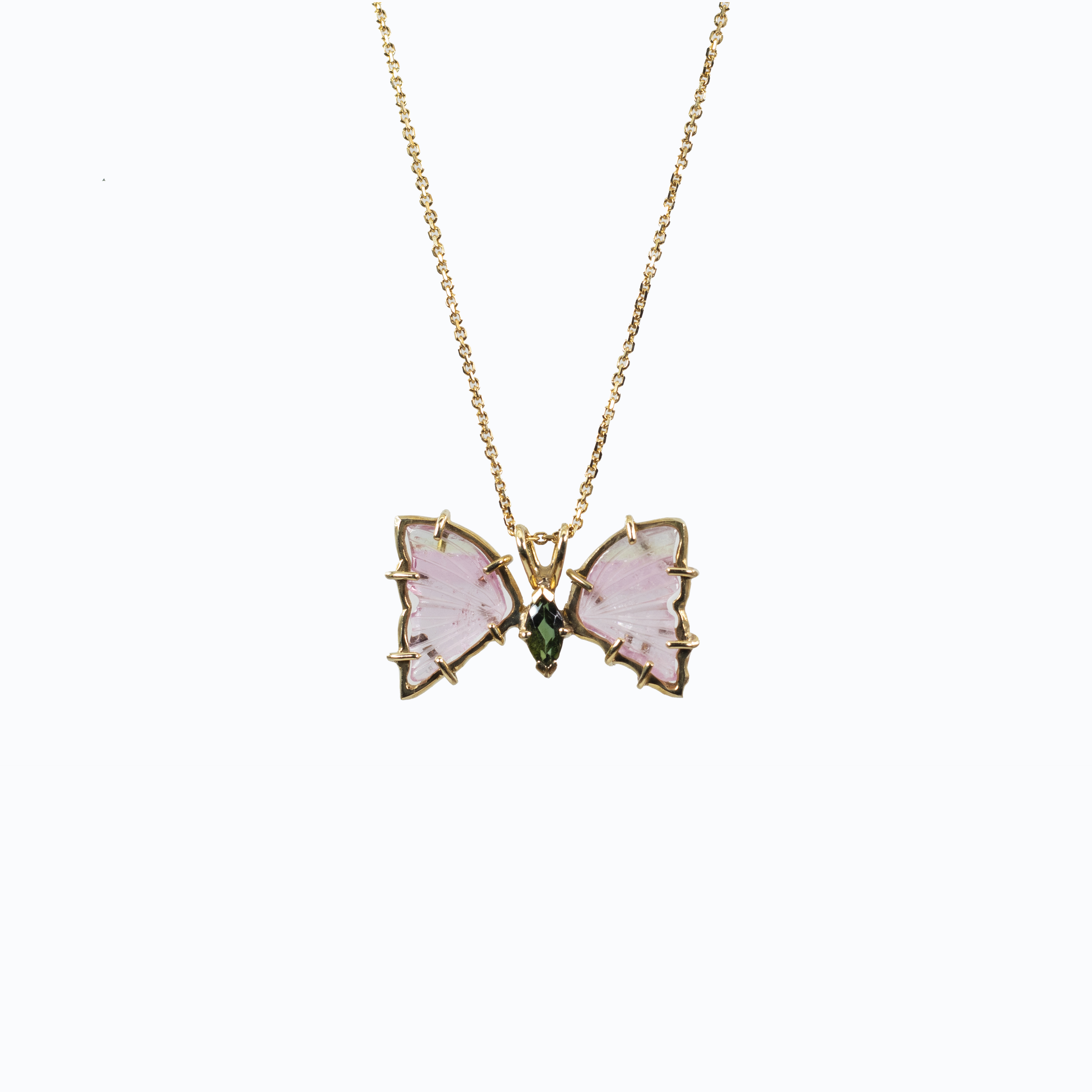 Natural Tourmaline Butterfly Pendant Necklace