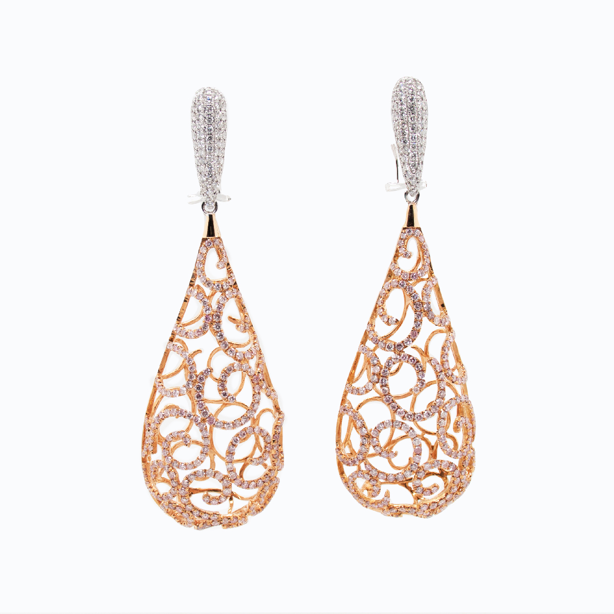 Clair Matisse-inspired Tear Drop Natural Diamond Earrings, 18k Gold