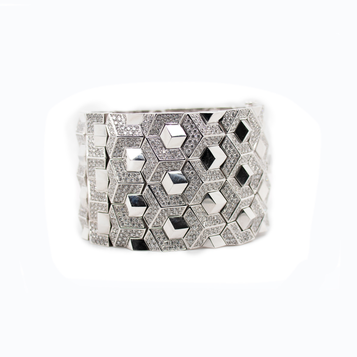 Modern Day Wonder Woman Natural Diamond Cuff, 18k White Gold