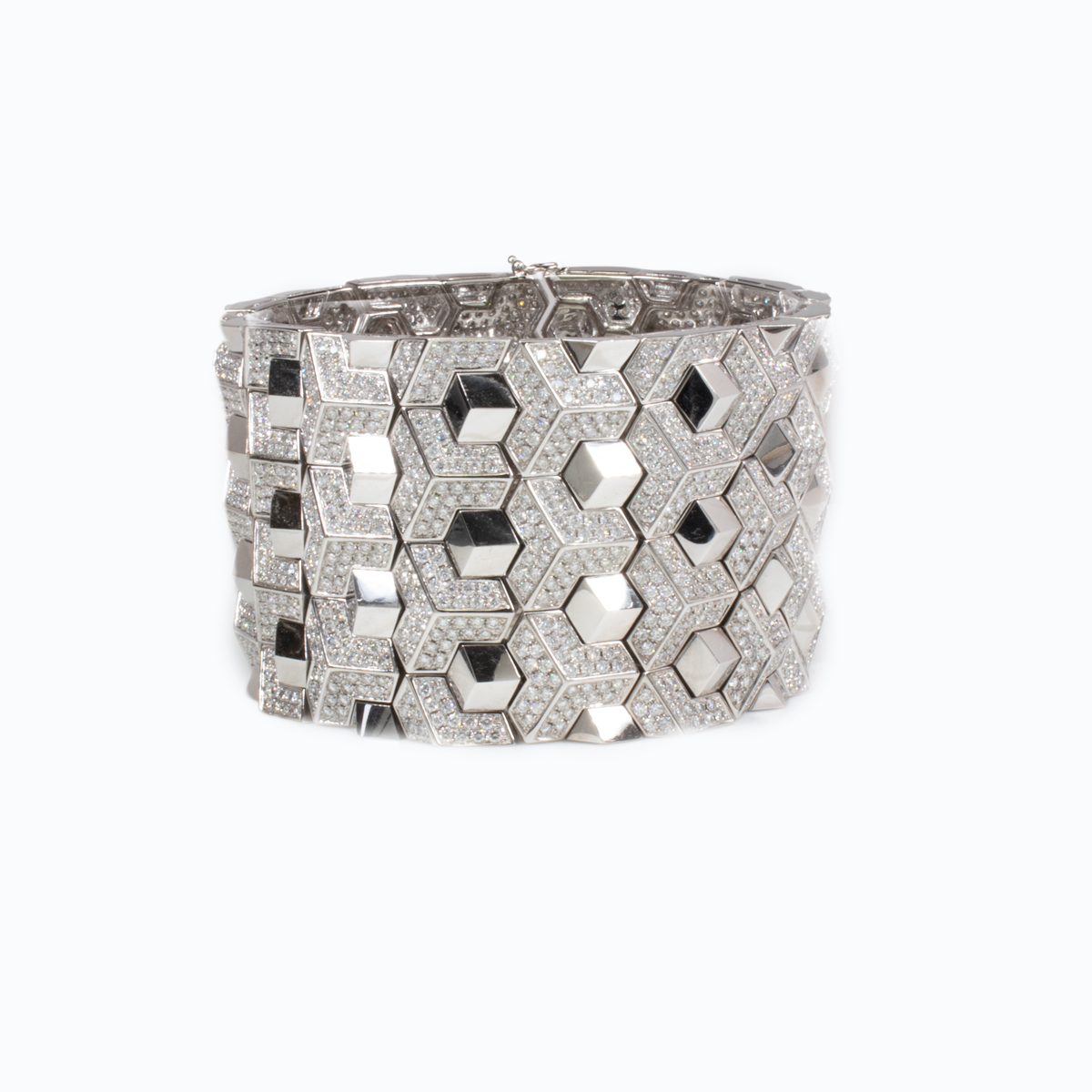 Modern Day Wonder Woman Natural Diamond Cuff, 18k White Gold