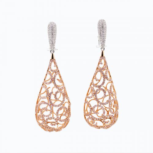 Clair Matisse-inspired Tear Drop Natural Diamond Earrings, 18k Gold