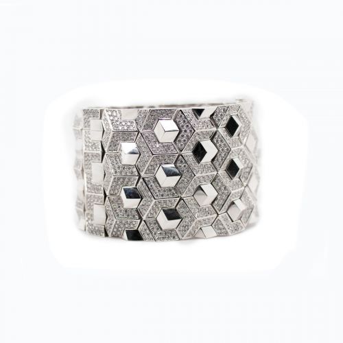 Modern Day Wonder Woman Natural Diamond Cuff, 18k White Gold