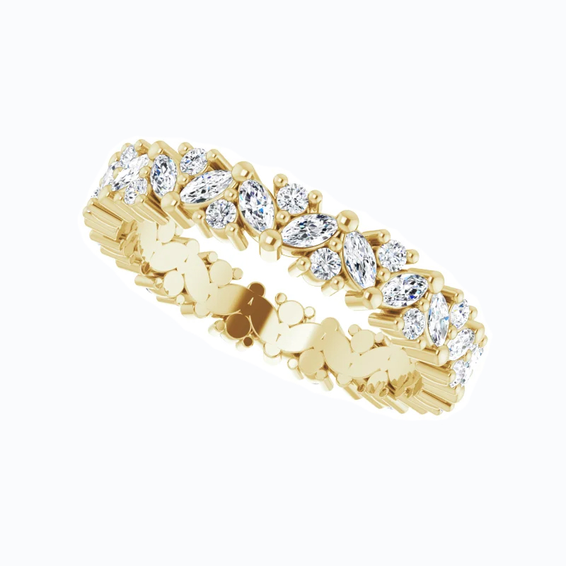 Natural Marquise and Round Diamond Eternity Band, 14k