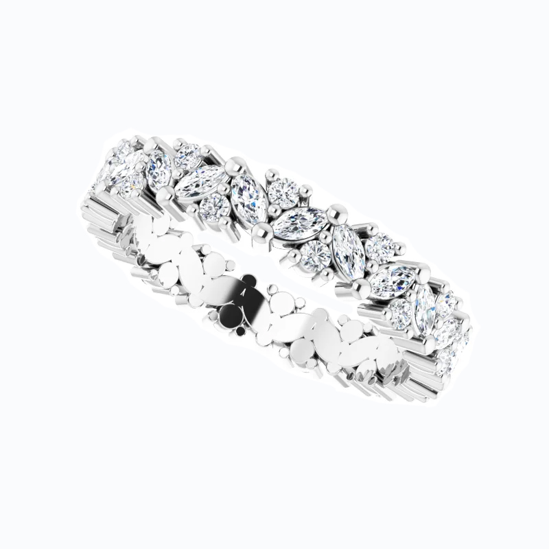 Natural Marquise and Round Diamond Eternity Band, 14k