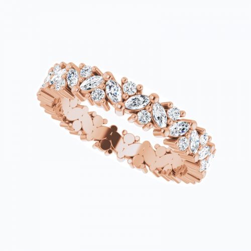 Natural Marquise and Round Diamond Eternity Band, 14k