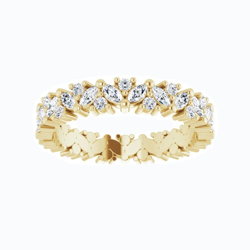 Natural Marquise and Round Diamond Eternity Band, 14k