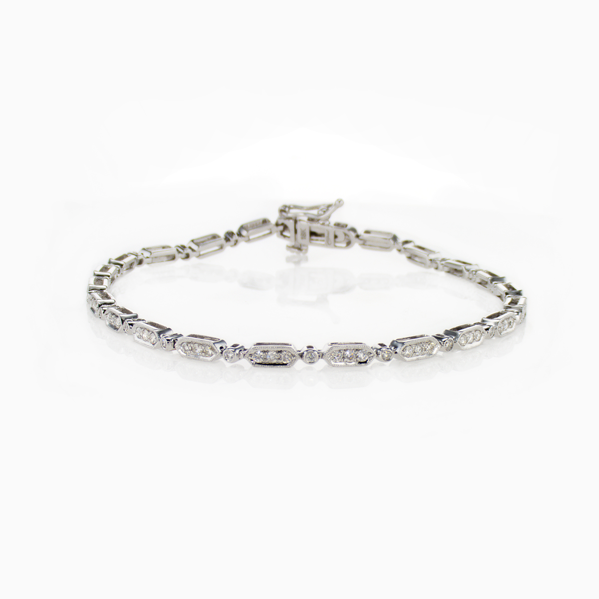 Vintage Inspired Natural Diamond Bracelet, 18k White Gold