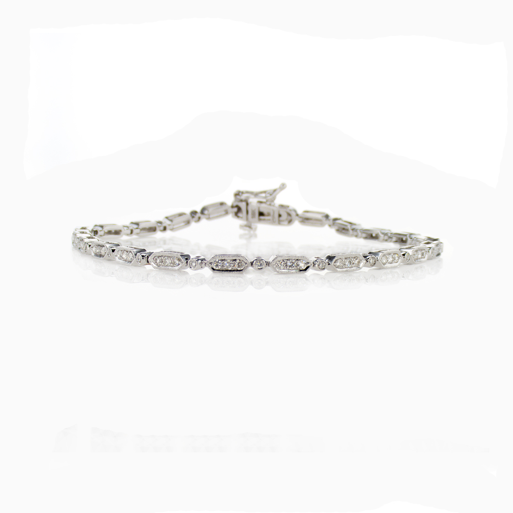 Vintage Inspired Natural Diamond Bracelet, 18k White Gold