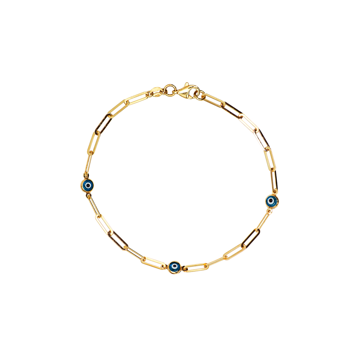 Evil Eye Chain Link Bracelet in 14k Yellow Gold