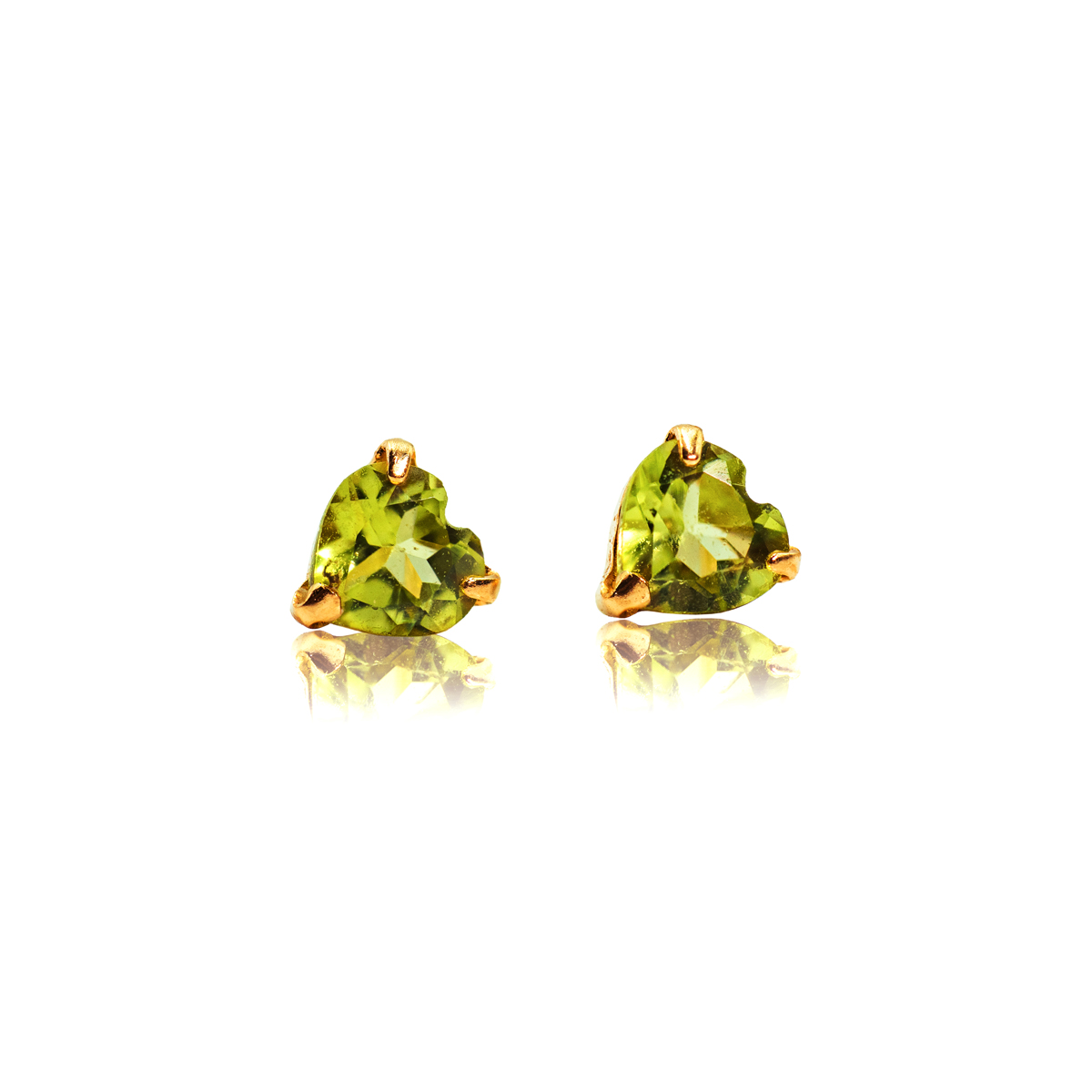 Heart Shaped Stud Earrings in 18k Yellow Gold with Peridot