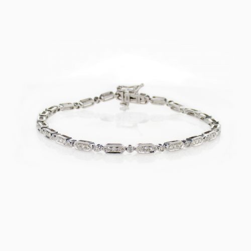 Vintage Inspired Natural Diamond Bracelet, 18k White Gold