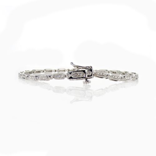 Vintage Inspired Natural Diamond Bracelet, 18k White Gold