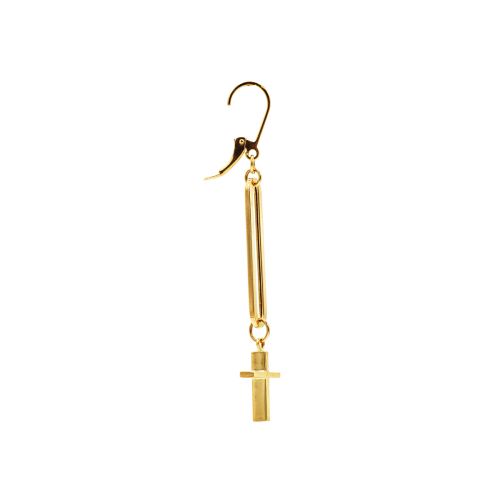 Cross Elongated Drop Earrings in 14k Yellow Gold