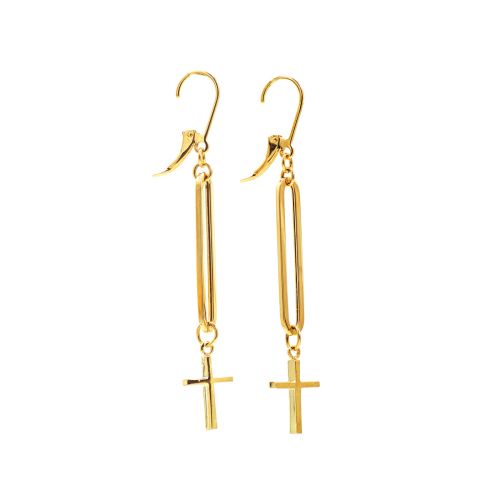 Cross Elongated Drop Earrings in 14k Yellow Gold