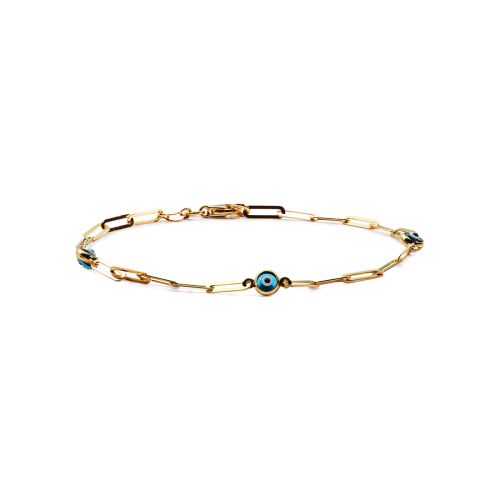 Evil Eye Chain Link Bracelet in 14k Yellow Gold