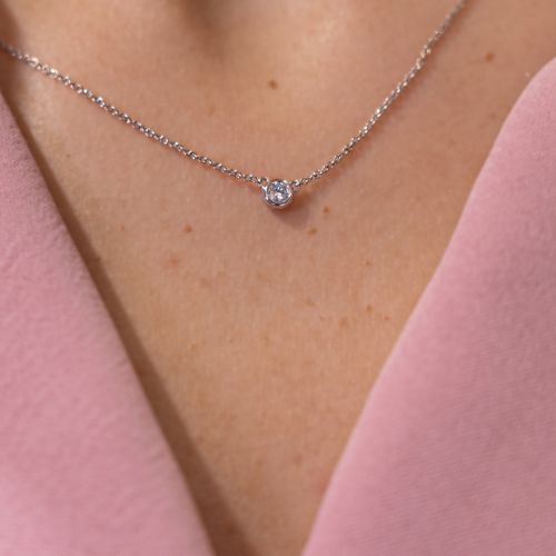 Petite Natural Diamond Necklace, 14k White Gold