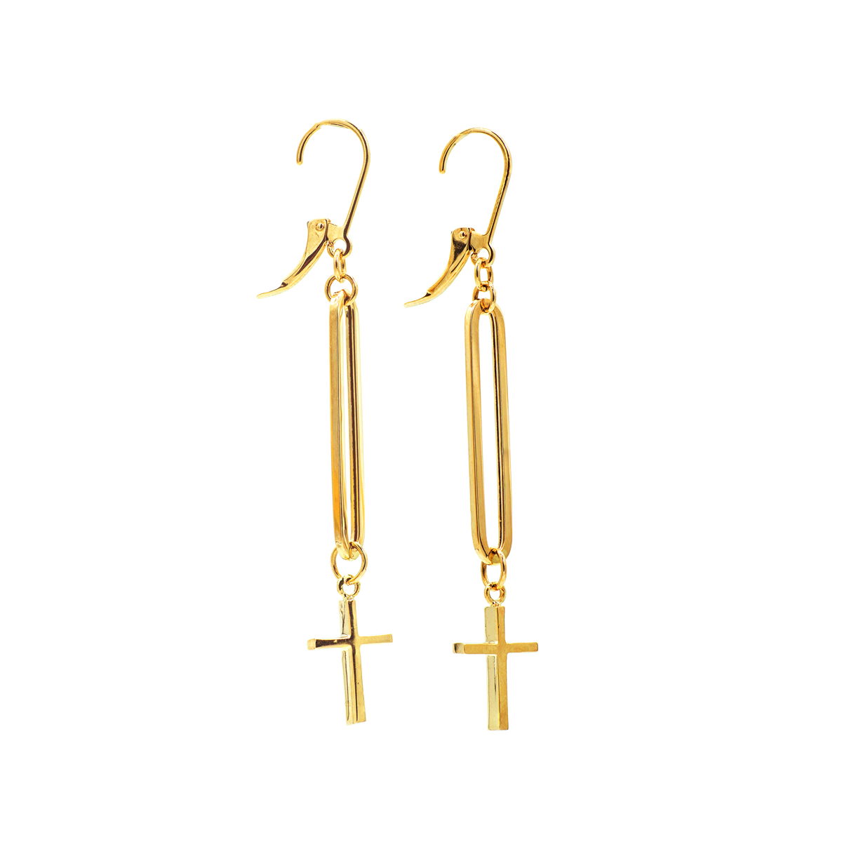 Cross Elongated Drop Earrings in 14k Yellow Gold