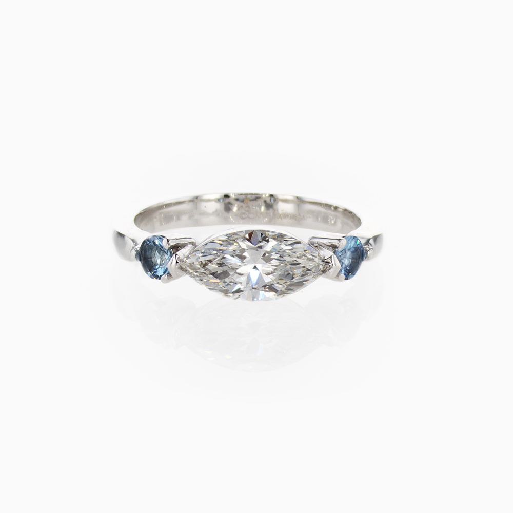 Lab-created Marquise cut  Diamond Three-Stone Engagement Ring